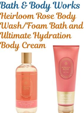 Bath & Body Works Heirloom Rose Full Size Body Wash and Body Cream-With Rose Oil